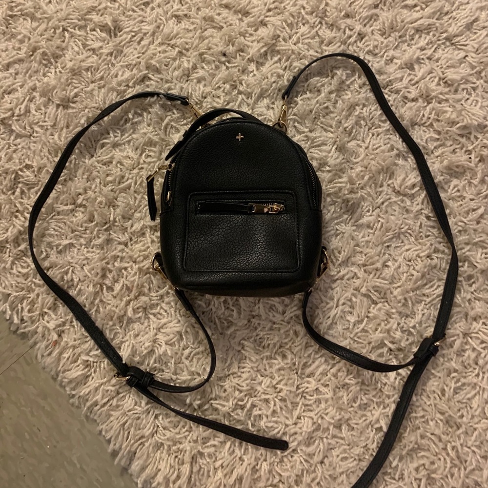 faux black leather mini backpack